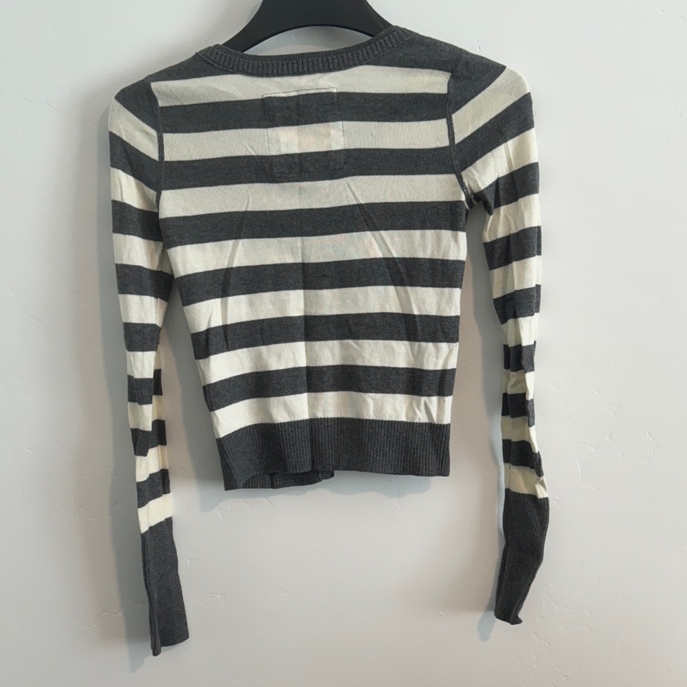 Vintage Hollister Charcoal & White Striped Button-Up Cardigan with/Jewel Buttons - Picture 4 of 4